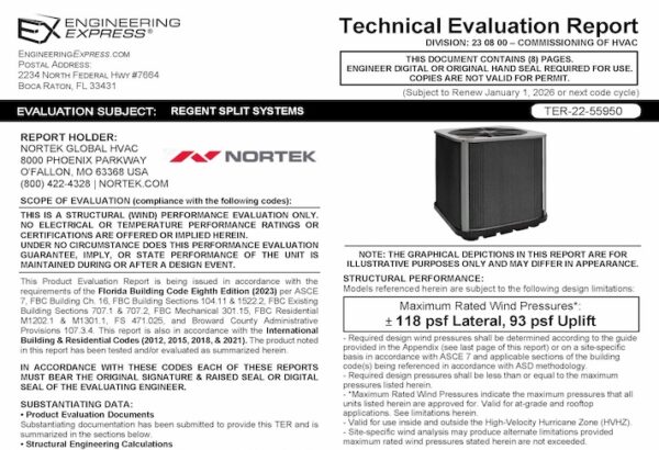 Nortek: Regent Split System Units Technical Evaluation Report 2023 Update