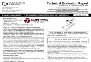 Tradewinds: TP-200 Aluminum Generator Housing Unit Anchorage Technical Evaluation Report