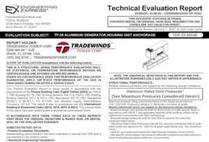 Tradewinds: TP-30 Aluminum Generator Housing Unit Anchorage Technical Evaluation Report