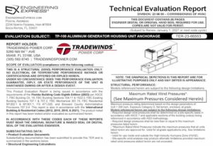 Tradewinds: TP-100 Aluminum Generator Housing Unit Anchorage Technical Evaluation Report