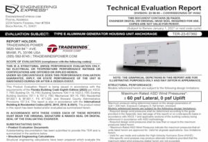 Tradewinds: Type E Aluminum Generator Housing Unit Anchorage Technical Evaluation Report