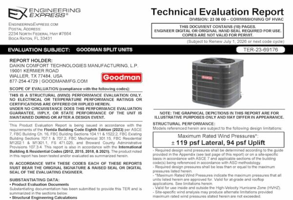 Goodman: A/C Split System Technical Evaluation Report 2023 Update