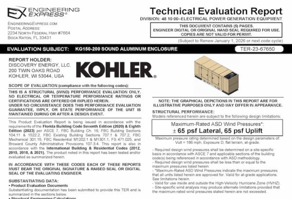 Kohler Power Systems: KG 150-200 Sound Aluminum Enclosure Technical Evaluation Report 2023 Update