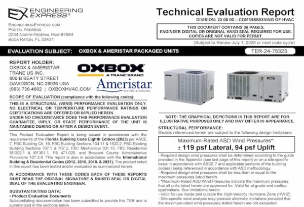 Oxbox And Ameristar: Packaged Units Technical Evaluation Report