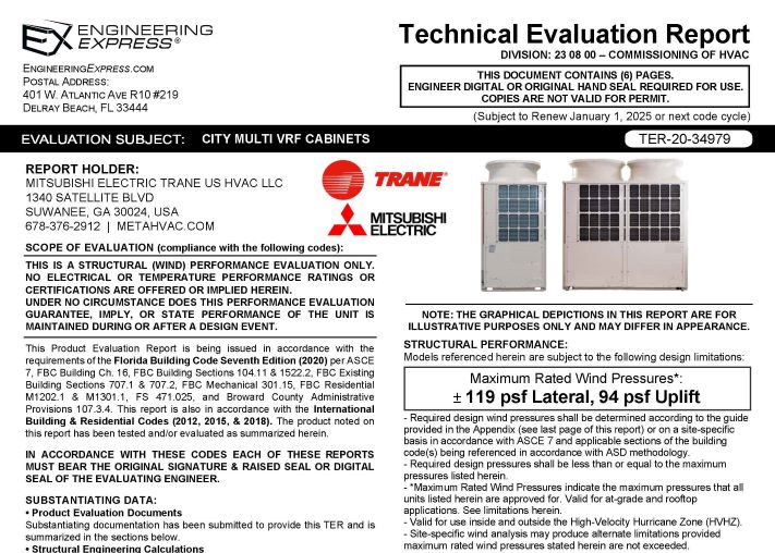 Mitsubishi Electric Trane City Multi VRF Cabinets