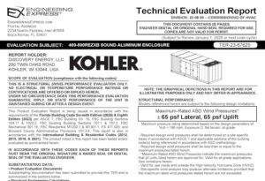 Kohler Power Systems: 400-450REZXB Sound Aluminum Enclosure Technical Evaluation Report 2023 Update