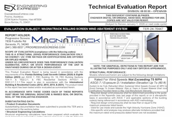 Progressive Screens: Magnatrack Rolling Screen Wind Abatement System - Non Impact Technical Evaluation Report 2023 Update