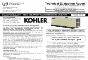 Kohler Power Systems: KD2000-4000 eFrame Aluminum Enclosure and Fuel Tank Technical Evaluation Report