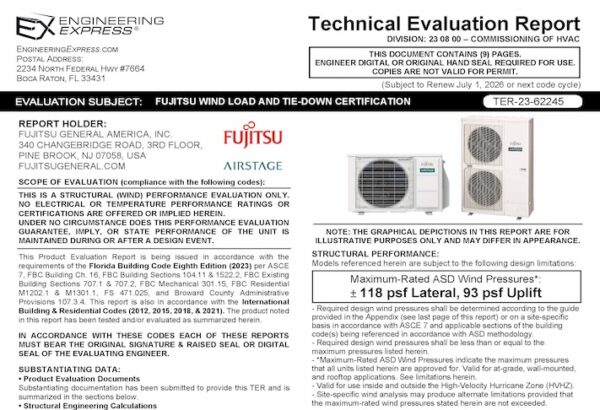 Fujitsu: Wind Load and Tie-Down Technical Evaluation Report 2023 Update