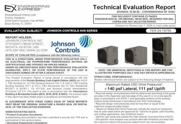 Johnson Controls: HH8 Series Technical Evaluation Report