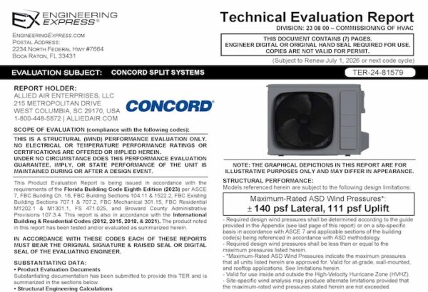 Allied: Concord Split Systems Technical Evaluation Report